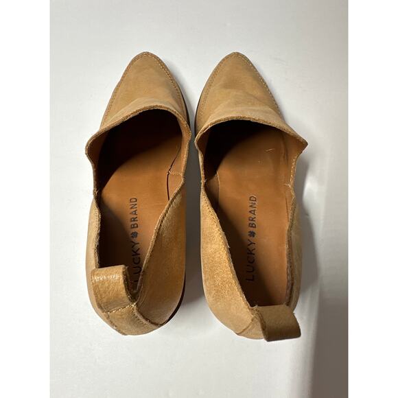 Lucky Brand Mahzan Pointed Toe Bootie Loafers Slip-On Stacked Heel Tan Sz 6 - Picture 7 of 11